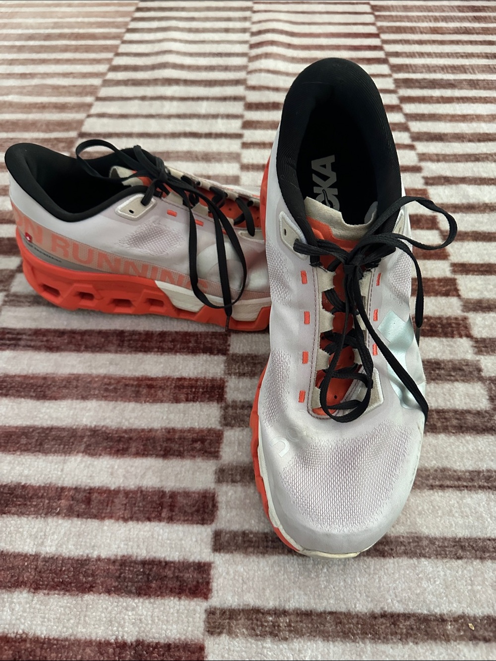 Hoka White, Orange & Black Running Shoes